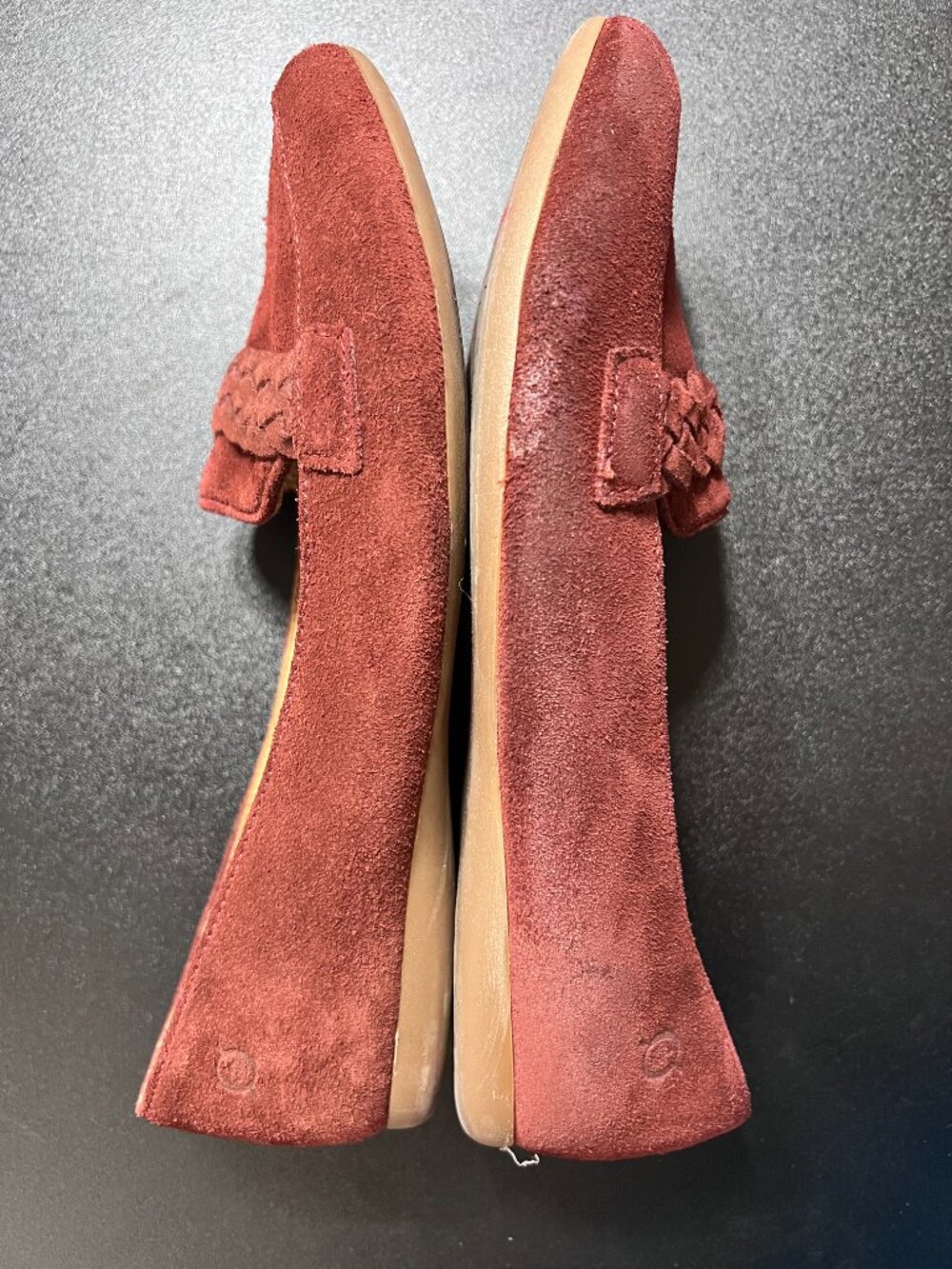 Born Burgundy Suede Braided Loafer Flats Comfort Slip On Shoes Size 8.5 - Picture 7 of 8